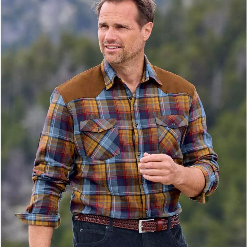 4XL Men's Flannel Plaid Shirt Long Sleeve Cotton Button Down by ATLAS FOR MEN